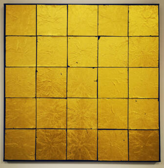 #Nobody Is Perfect_Gold & Blue# 2020 60 x 60cm Papier und Acrylfarbe auf Leinwand